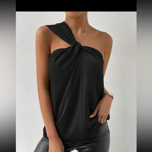 Luxe one shoulder twist front satin blouse - Picture 9 of 15